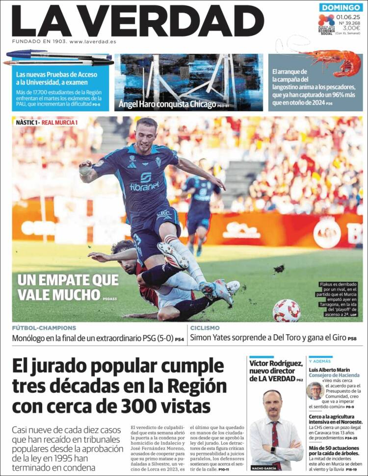 Portada de La Verdad de Murcia (España)