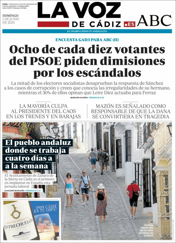 Portada de La Voz de Cádiz (España)