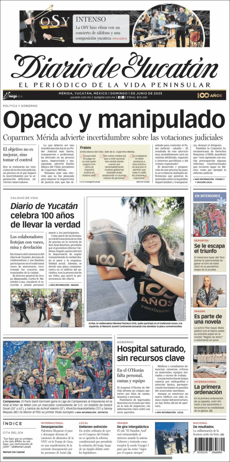 Portada de Diario de Yucatán (México)
