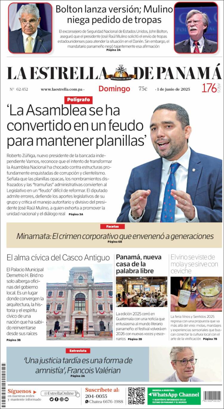 Portada de La Estrella de Panamá (Panamá)
