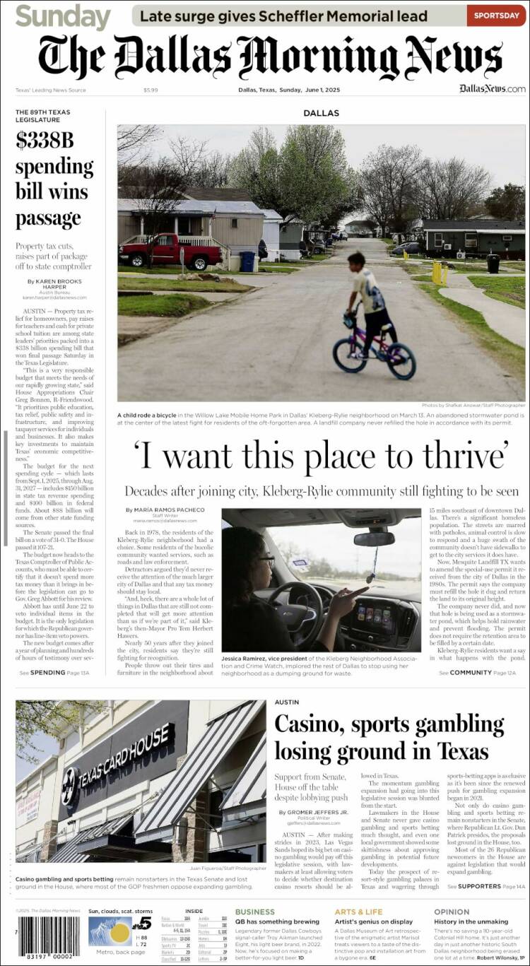 Portada de Dallas Morning News (USA)