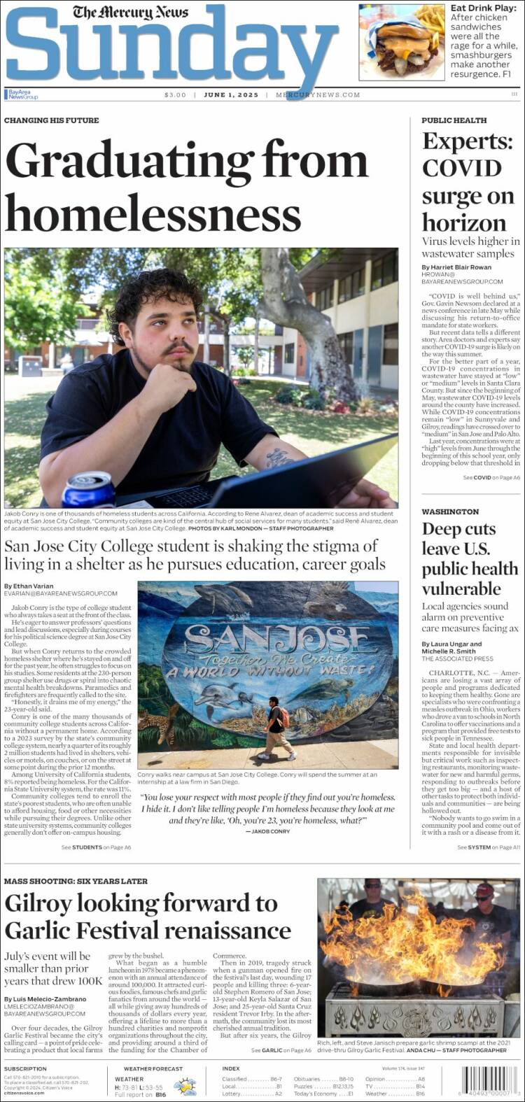 Portada de San Jose Mercury News (USA)