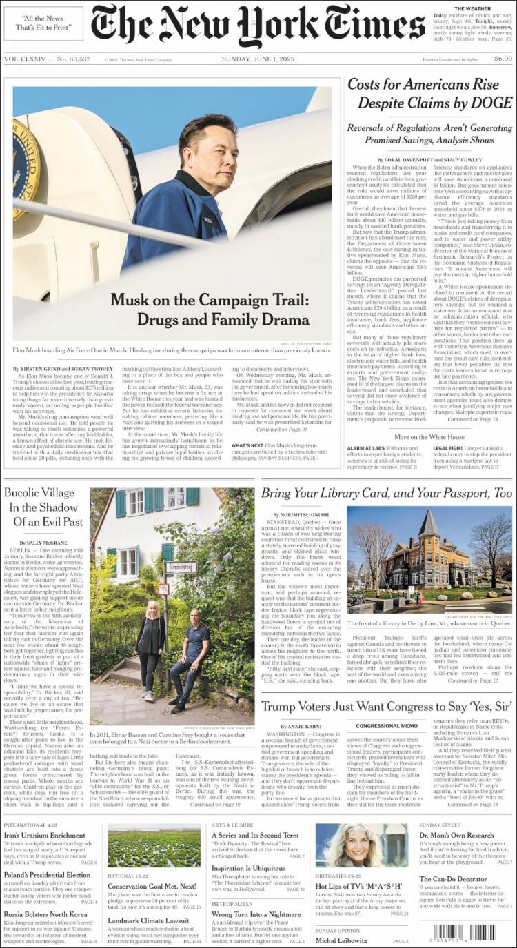 Portada de New York Times (USA)
