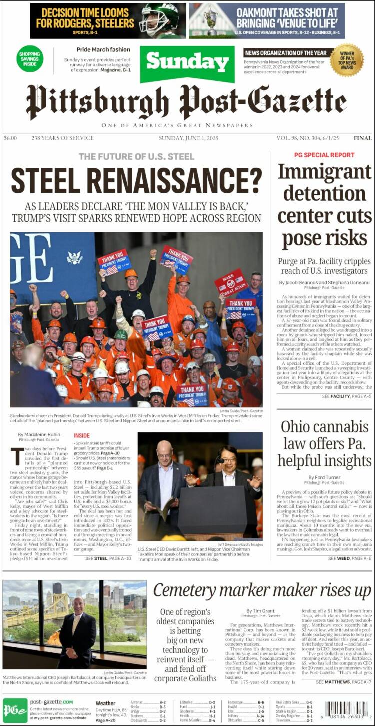 Portada de Pittsburgh Post-Gazette (USA)