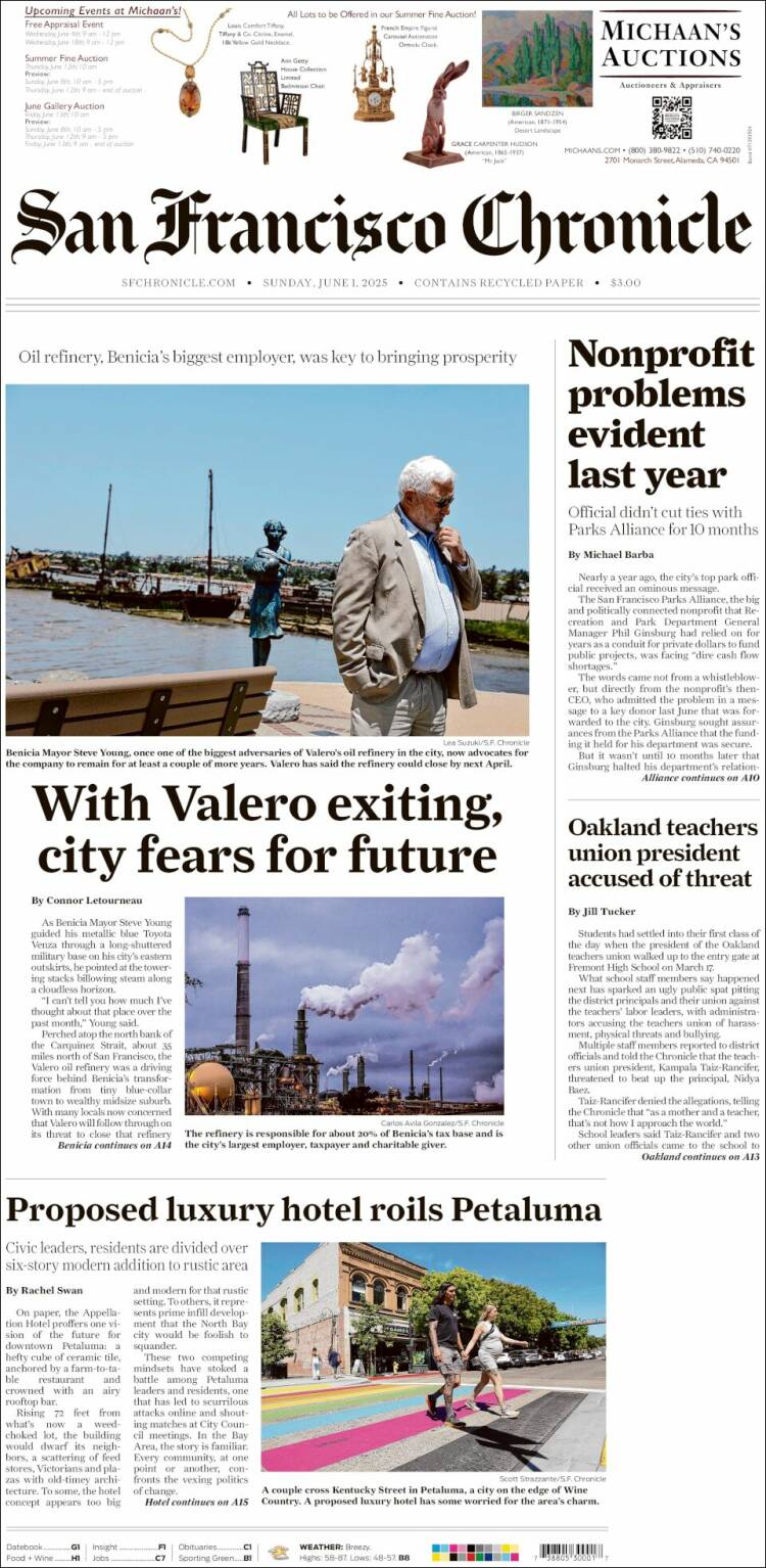 Portada de San Francisco Chronicle (USA)