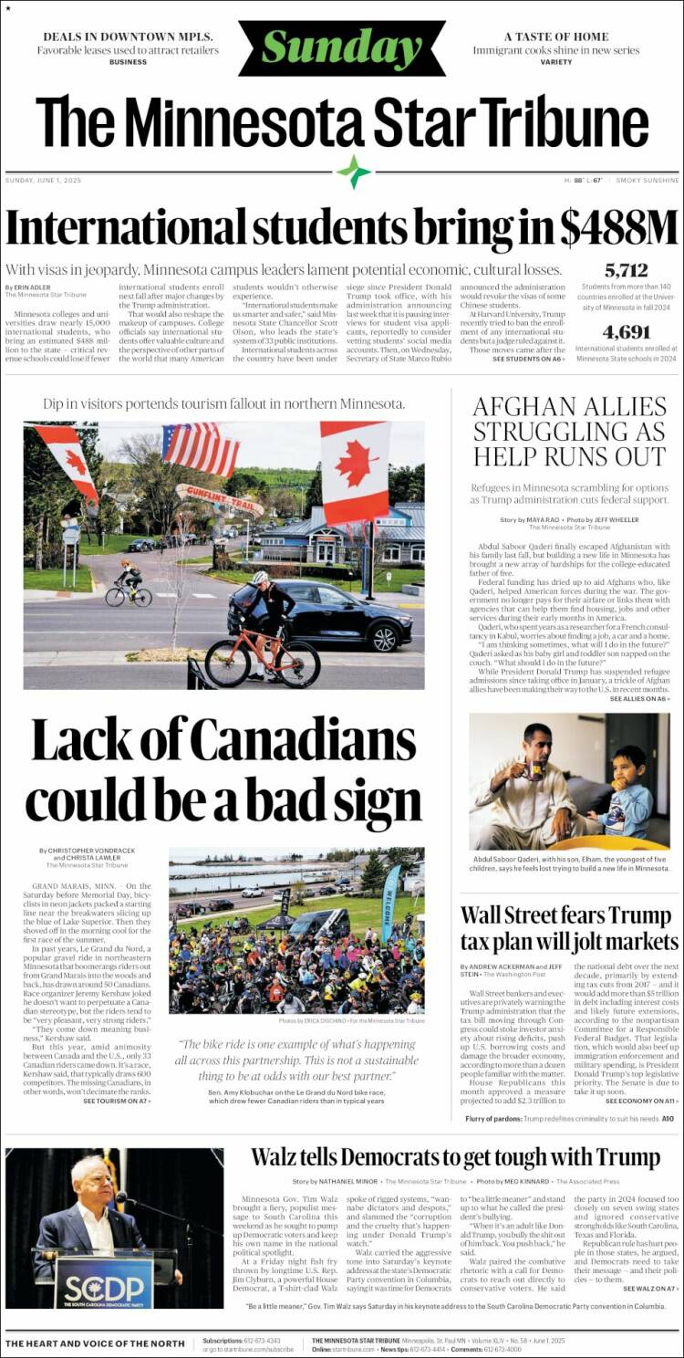Portada de Star Tribune (USA)
