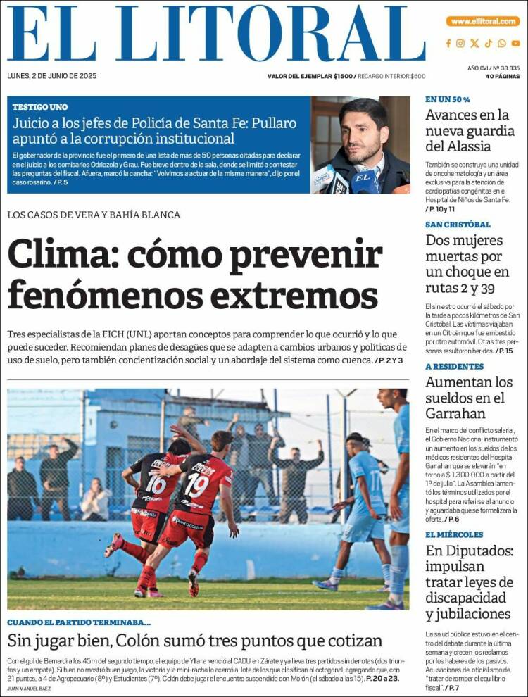 Portada de Diario El Litoral (Argentina)