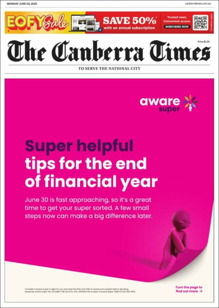 Portada de The Canberra Times (Australie)
