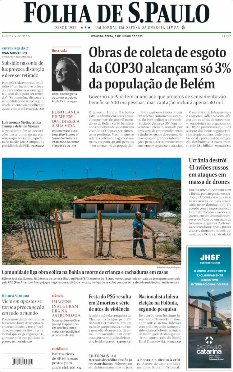 Portada de Folha de São Paulo (Brasil)