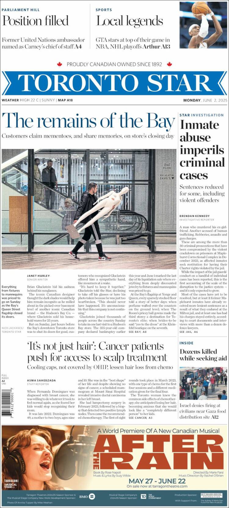 Portada de The Toronto Star (Canada)