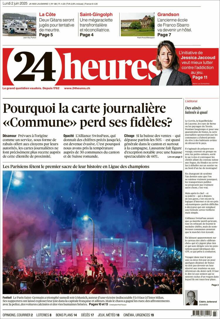 Portada de 24 Heures (Switzerland)