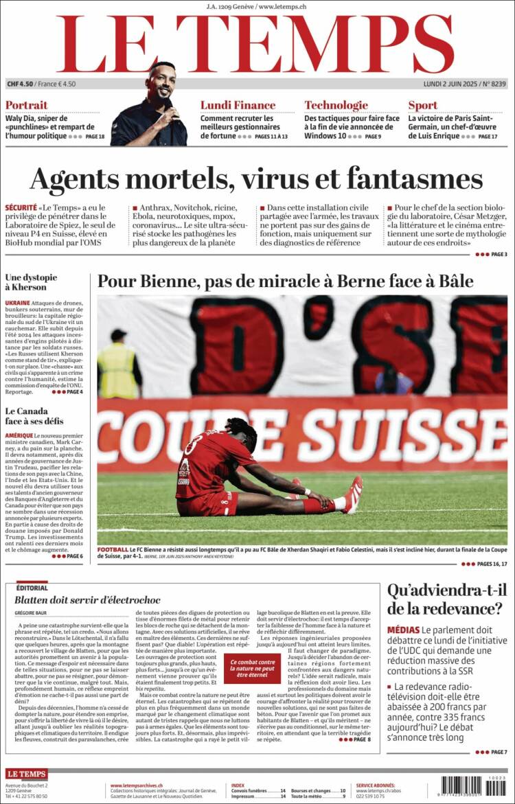 Portada de Le Matin (Suiza)
