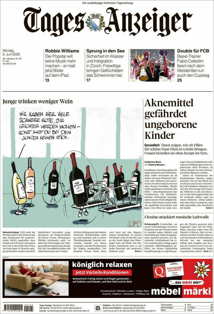 Portada de Tages-Anzeiger (Suiza)