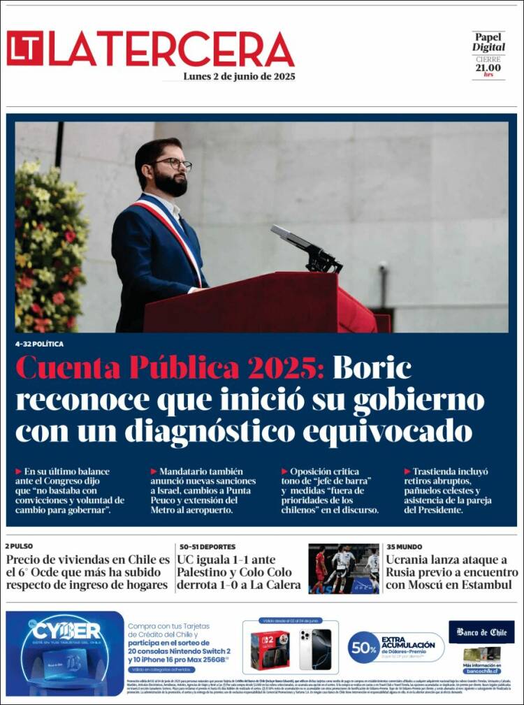 Portada de La Tercera (Chile)