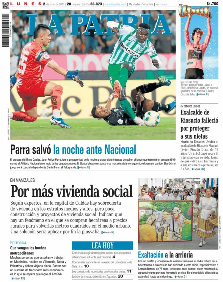 Portada de La Patria (Colombia)