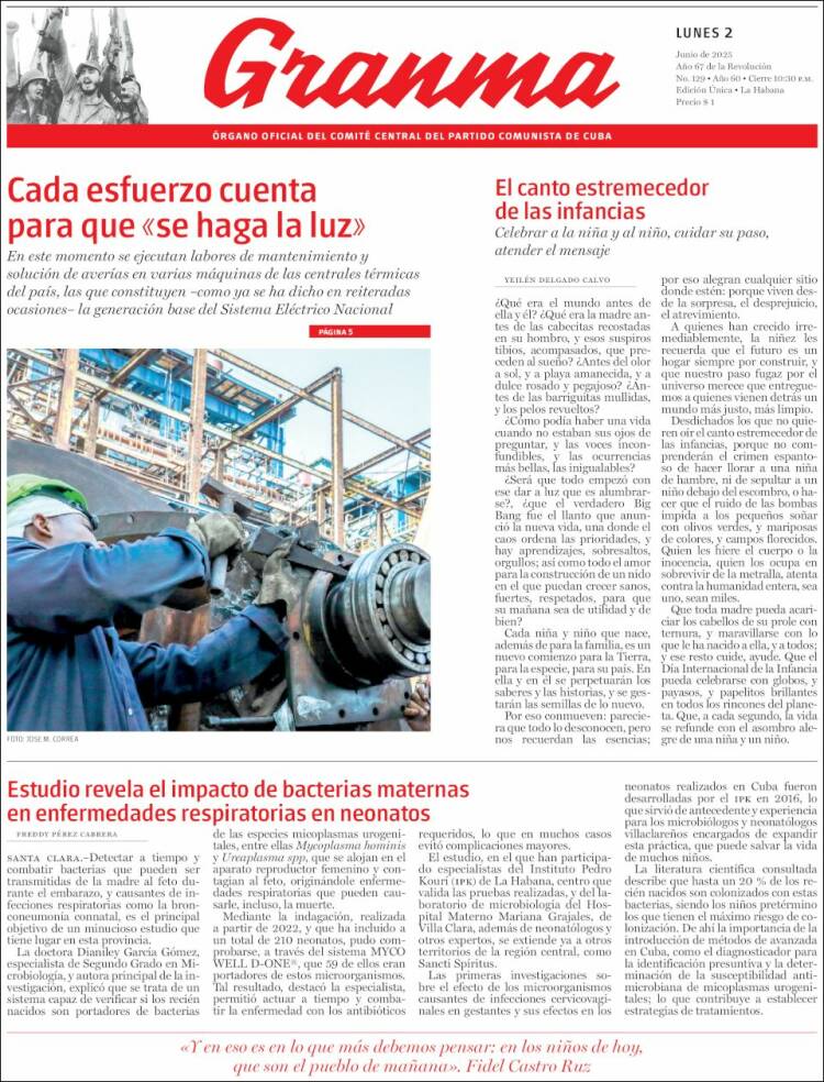 Portada de Granma (Cuba)