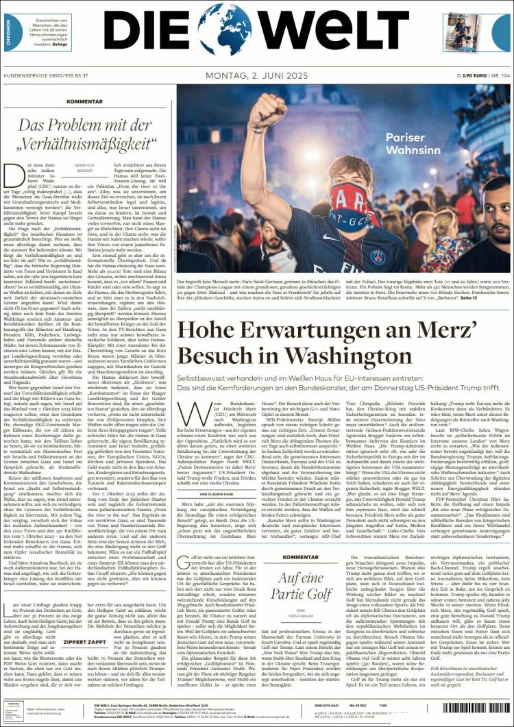Portada de Die Welt (Alemania)