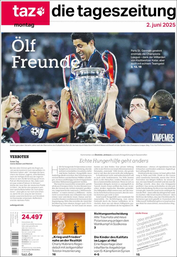 Portada de Die Tageszeitung (Alemania)