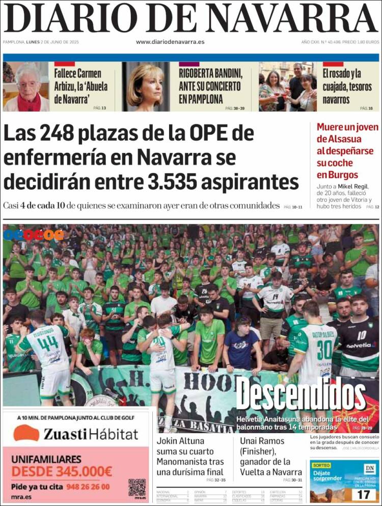 Portada de Diario de Navarra (Espagne)