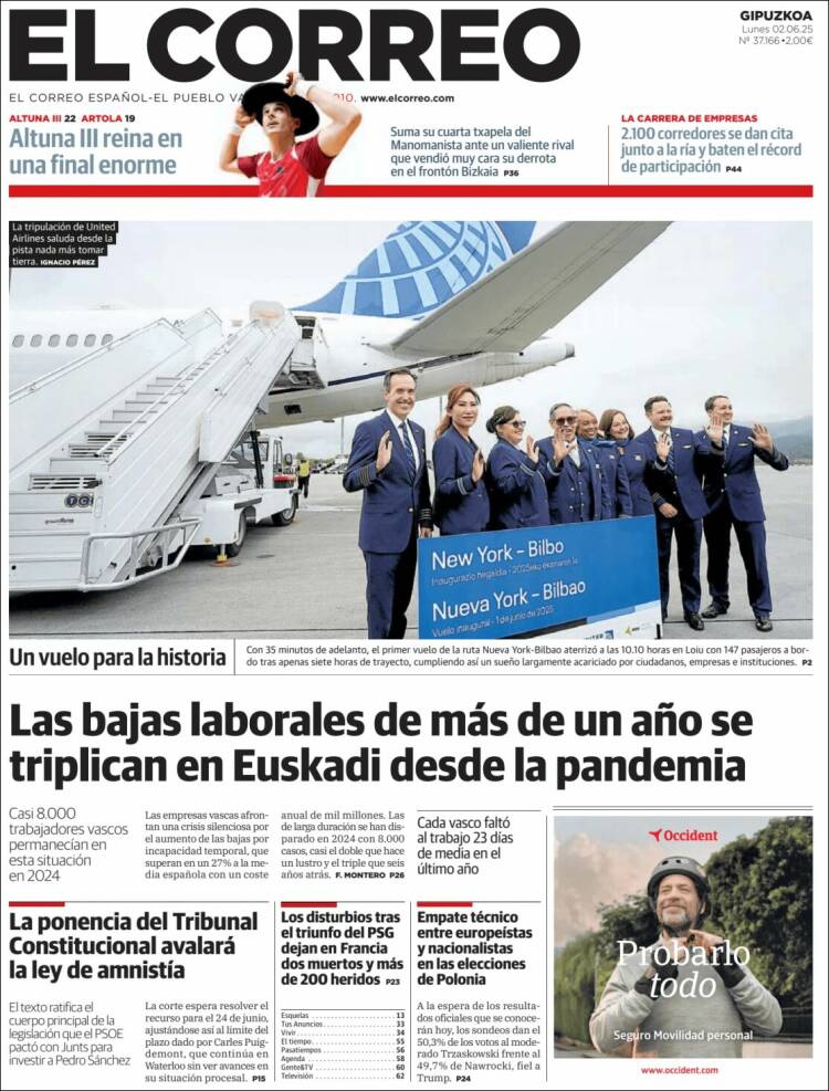 Portada de El Correo - Guipuzcoa (España)