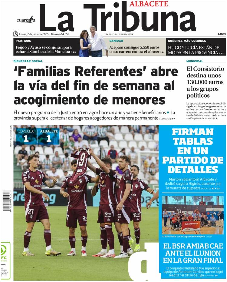 Portada de La Tribuna de Albacete (España)