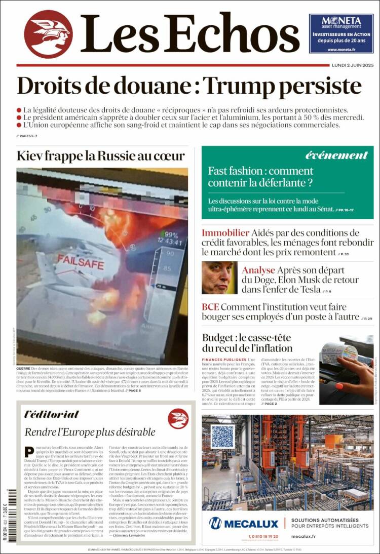Portada de Les Echos (Francia)