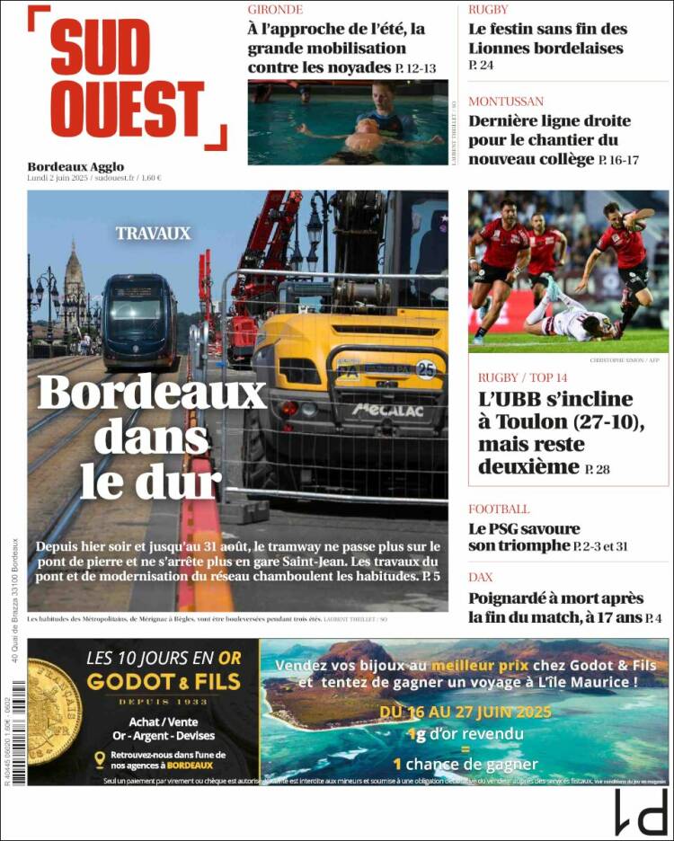 Portada de Sud Ouest (Francia)