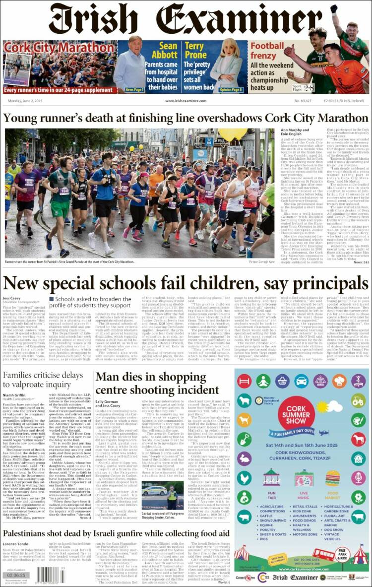 Portada de Irish Examiner (Irlanda)