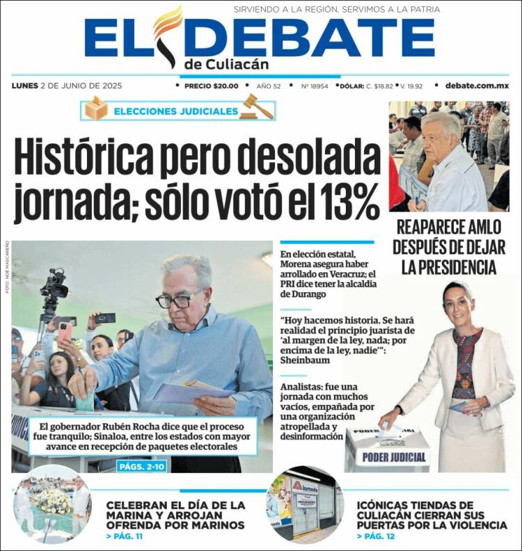 Portada de El Debate de Culiacán (México)