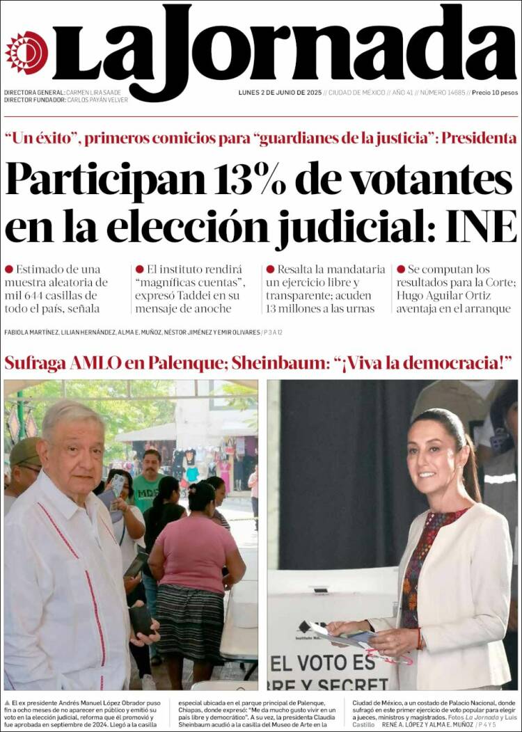 Portada de La Jornada (México)