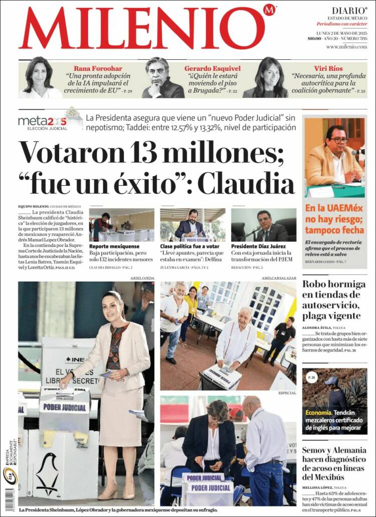 Portada de Milenio - Estado de México (México)