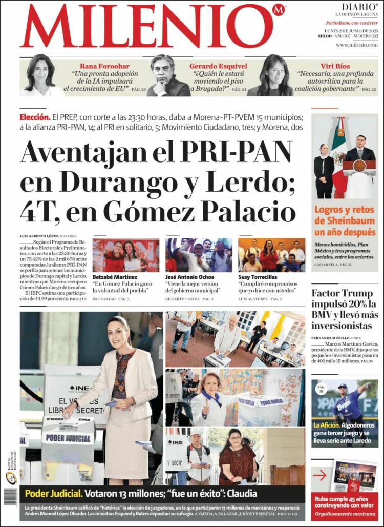 Portada de Milenio - Laguna (Mexique)