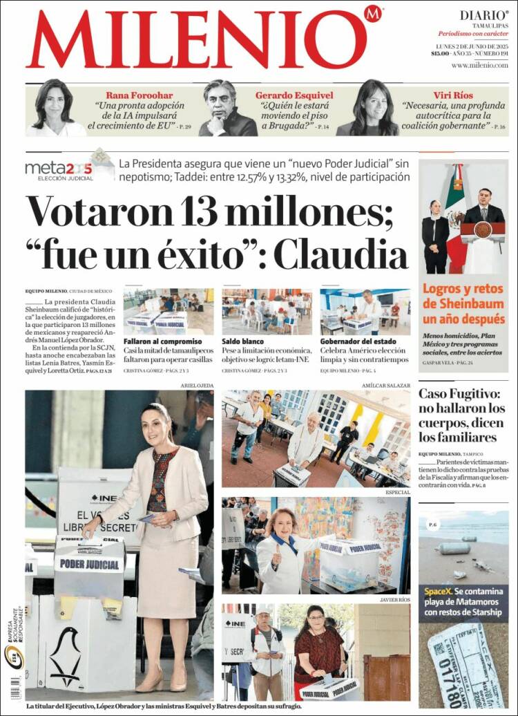 Portada de Milenio - Tamaulipas (México)
