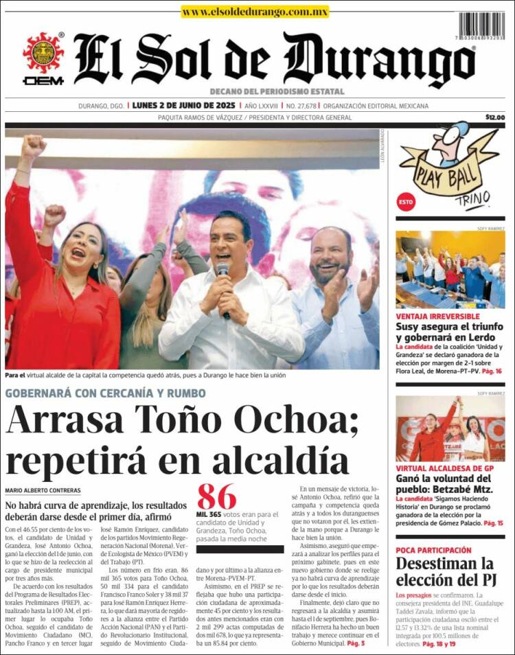 Portada de El Sol de Durango (México)