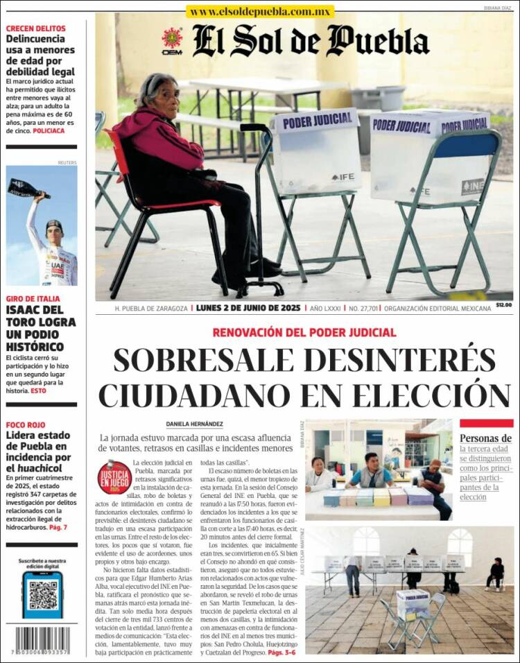 Portada de El Sol de Puebla (México)