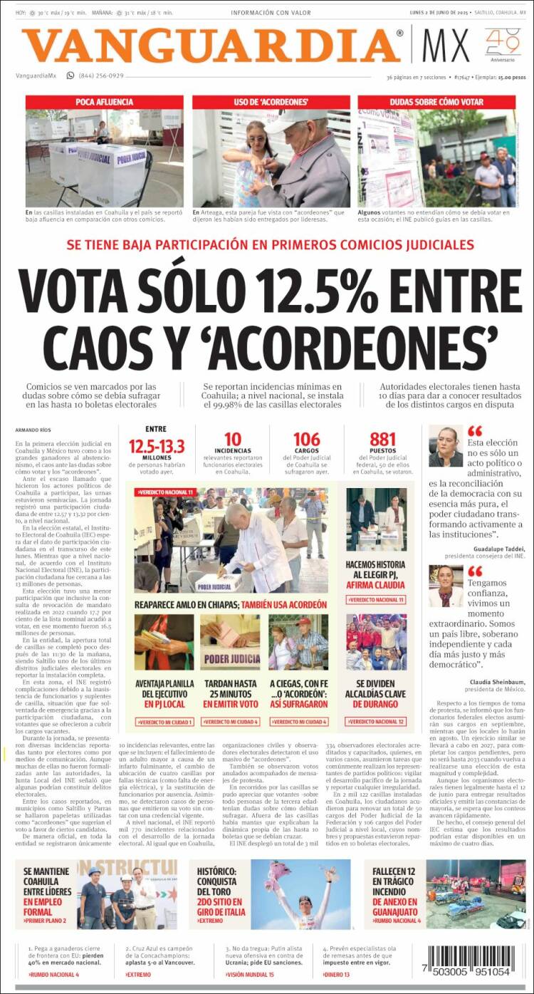 Portada de Vanguardia (México)