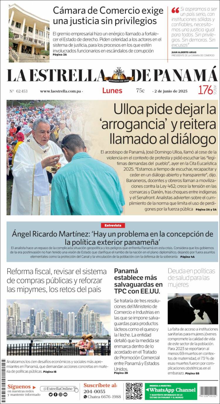 Portada de La Estrella de Panamá (Panama)