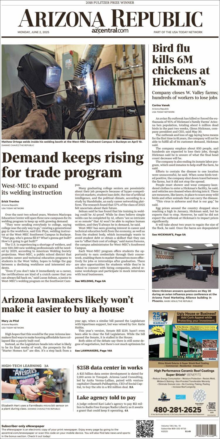 Portada de Arizona Republic News (États-Unis)
