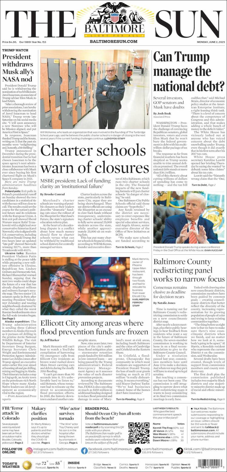 Portada de The Baltimore Sun (USA)