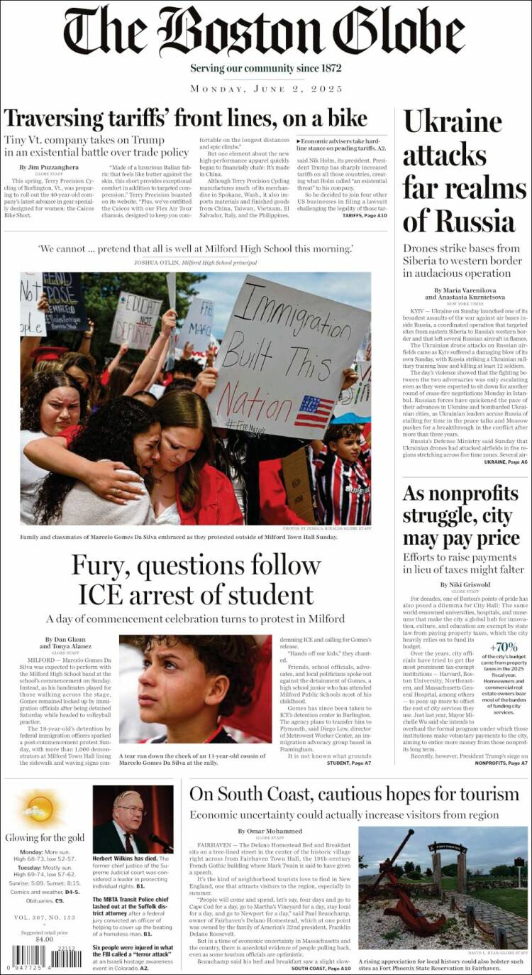Portada de Boston Globe (USA)