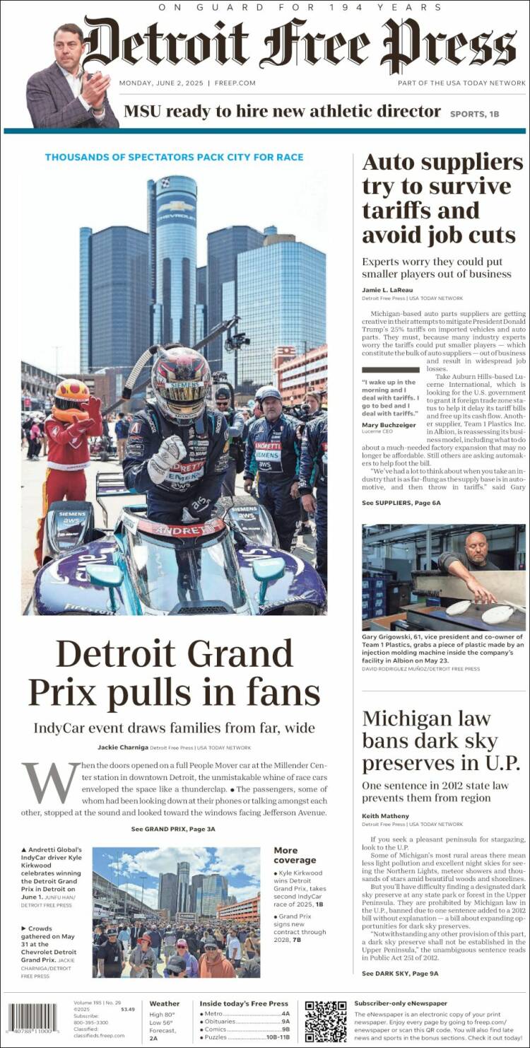 Portada de Detroit Free Press (États-Unis)