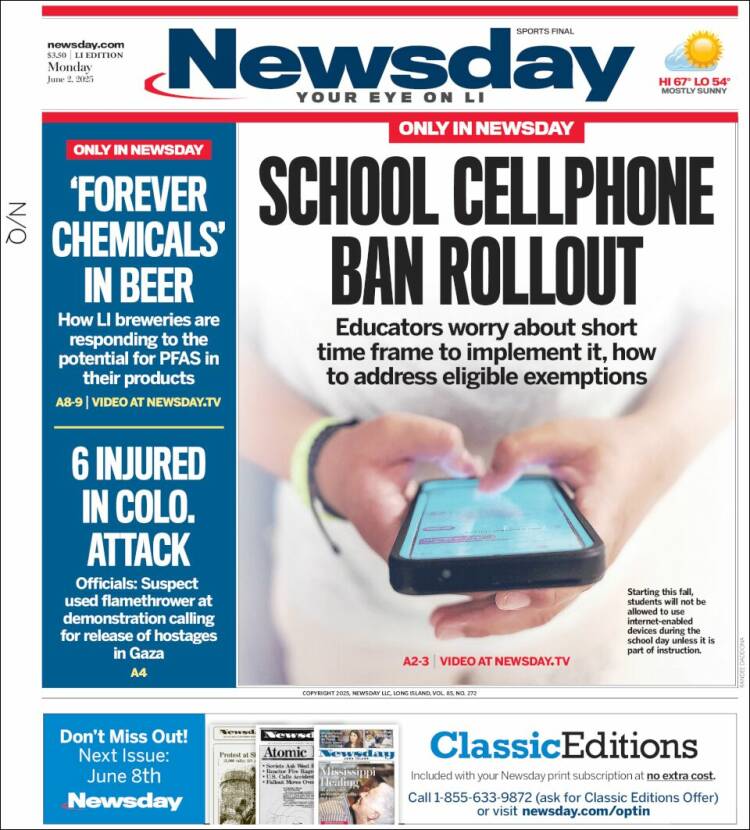 Portada de Newsday (USA)