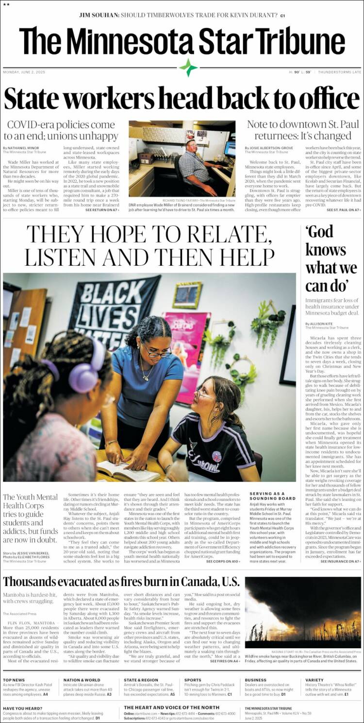Portada de Star Tribune (États-Unis)