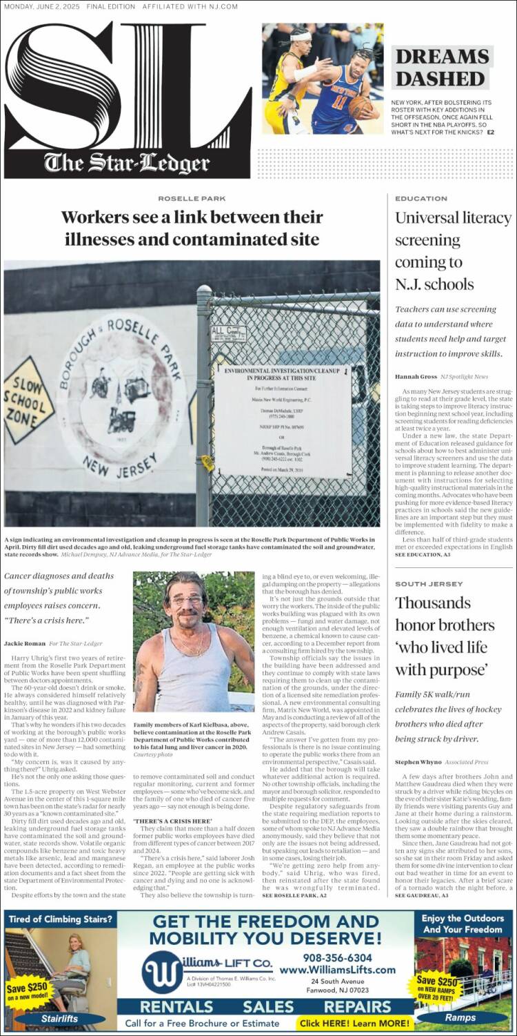 Portada de Star-Ledger (USA)
