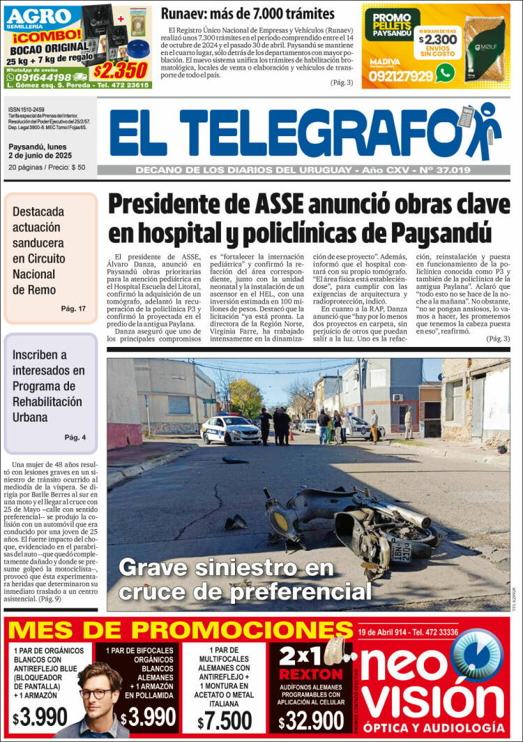 Portada de El Telégrafo (Uruguay)