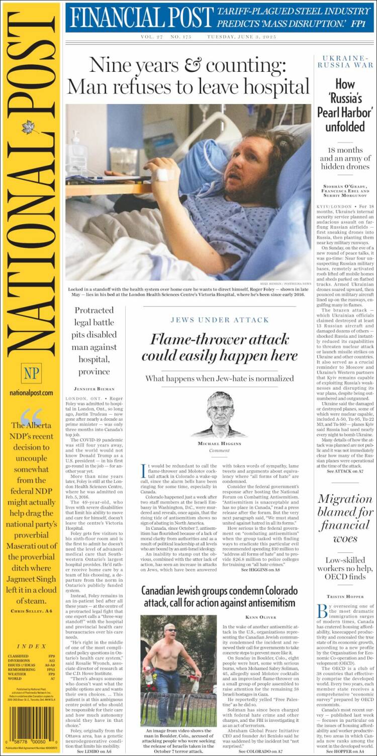 Portada de The National Post (Canada)
