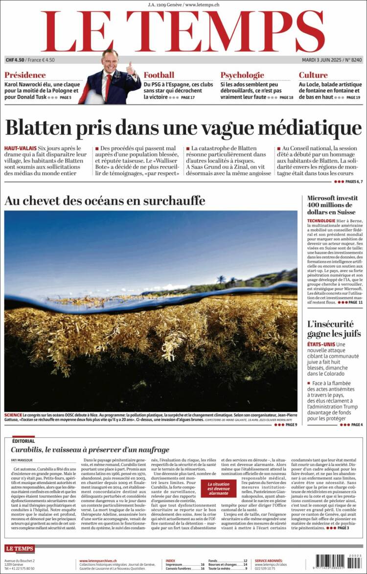 Portada de Le Matin (Suiza)