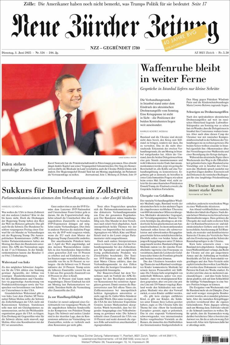 Portada de Neue Zürcher Zeitung (Suisse)