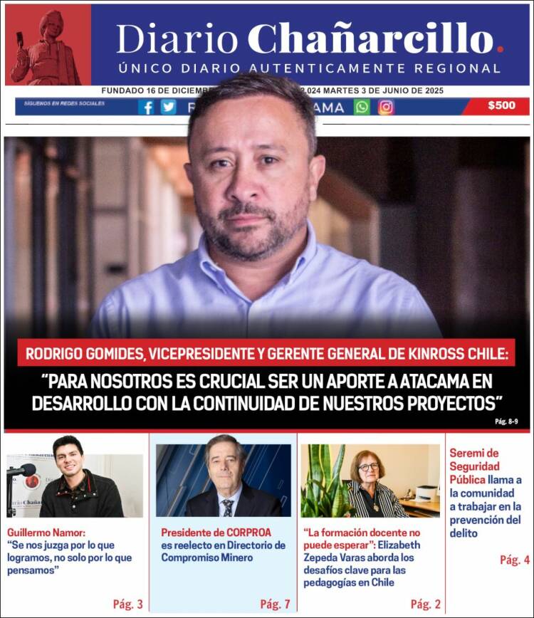 Portada de Diario Chañarcillo (Chile)