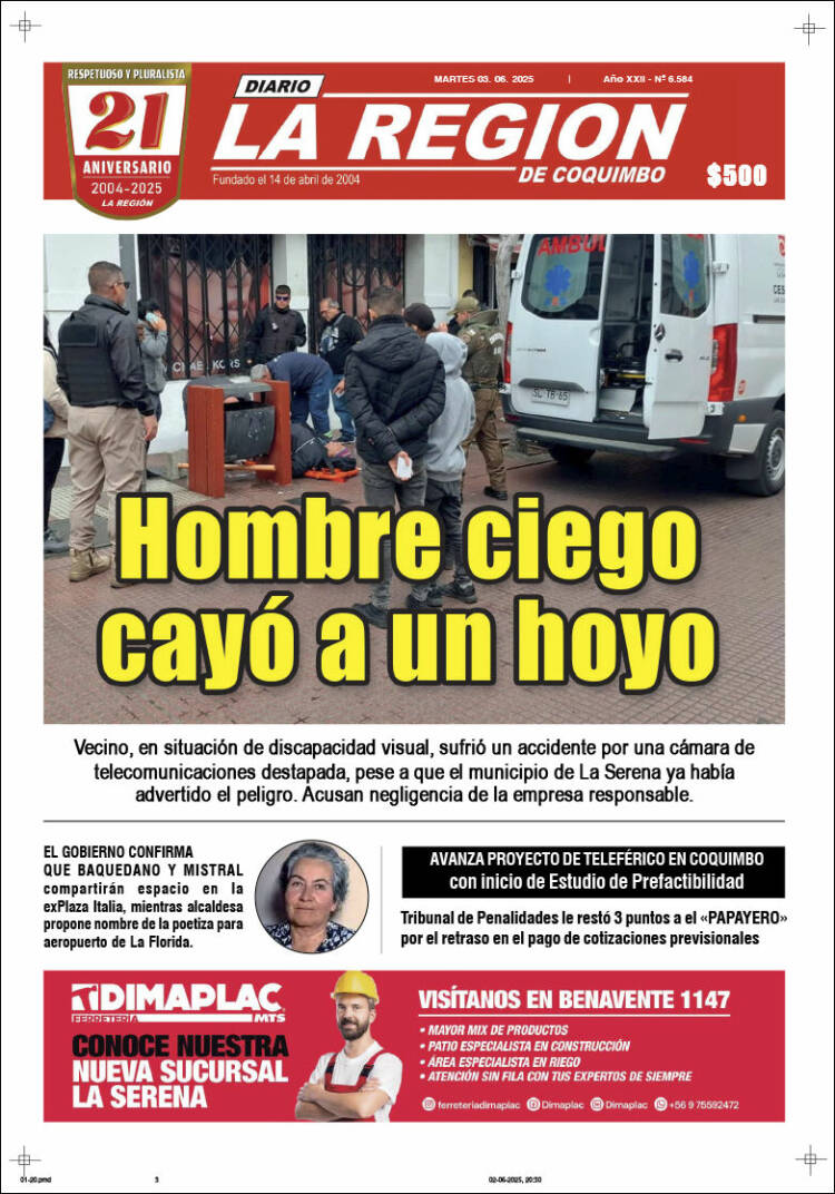 Portada de Diario La Región de Coquimbo (Chili)